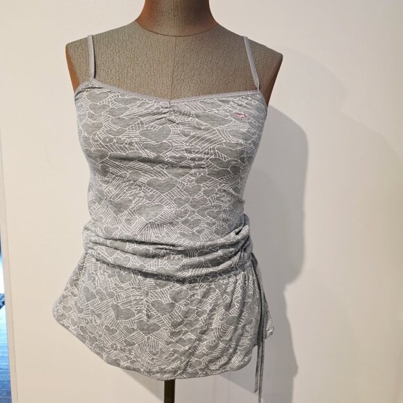 Vtg Victoria Secret PINK Gray All Over Heart Print Cover Up Sleep Tank Sz XS - Picture 1 of 9